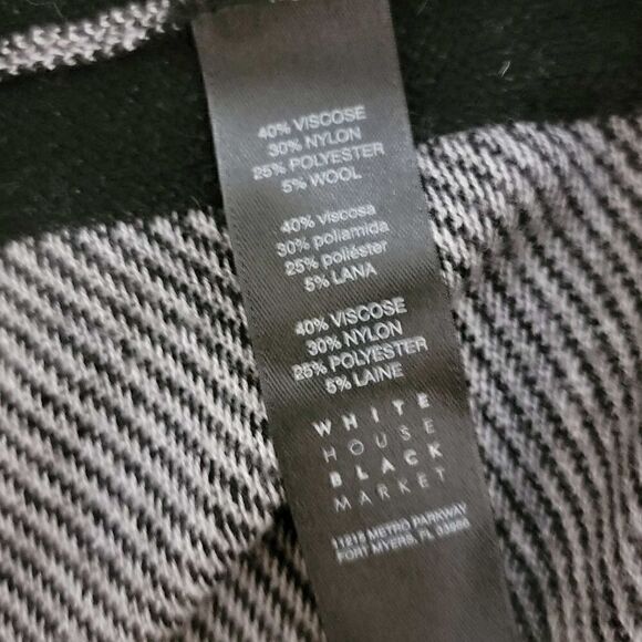 White House Black Market Wrap Stripe Fringe Ruana Black Gray Medium Large - Picture 5 of 16